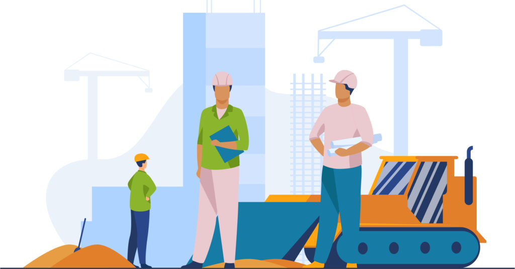 Chantier avec des personnages - Modulean